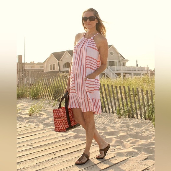 OLD NAVY linen sundress coral and white with pockets XS - Picture 1 of 12